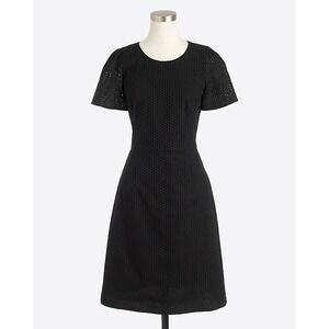 J. Crew Eyelet Dress Black Flutter Sleeve Mini‎ Dress Size 6